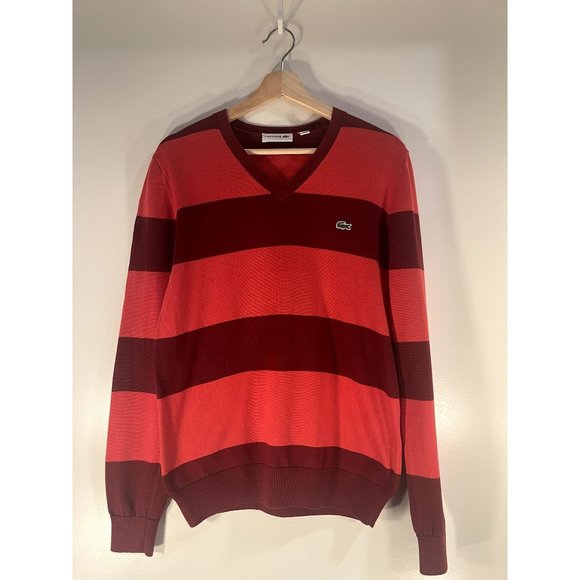 Lacoste Other - LACOSTE RED STRIPE V NECK SWEATER SIZE SMALL